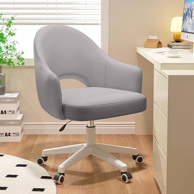Home Office Chair Velvet Vanity Chairs Cute Makeup Desk Chair with Wheels Mid Back Computer Chairs Height Adjustable Small Swivel Rolling Task Chair