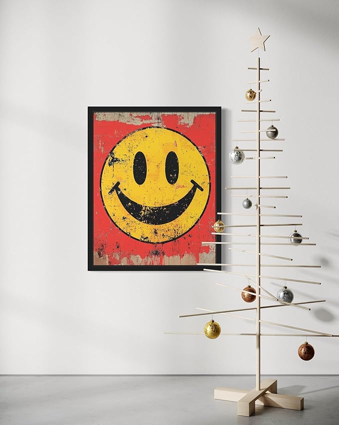 Smiley Face Pop Art Poster Print, Vintage Retro Wall Art Decor Paintings Classic Artwork for Bedroom Living Room Decorations. 43 (Smiley Face, 8 x 10 inches, Black Frame)