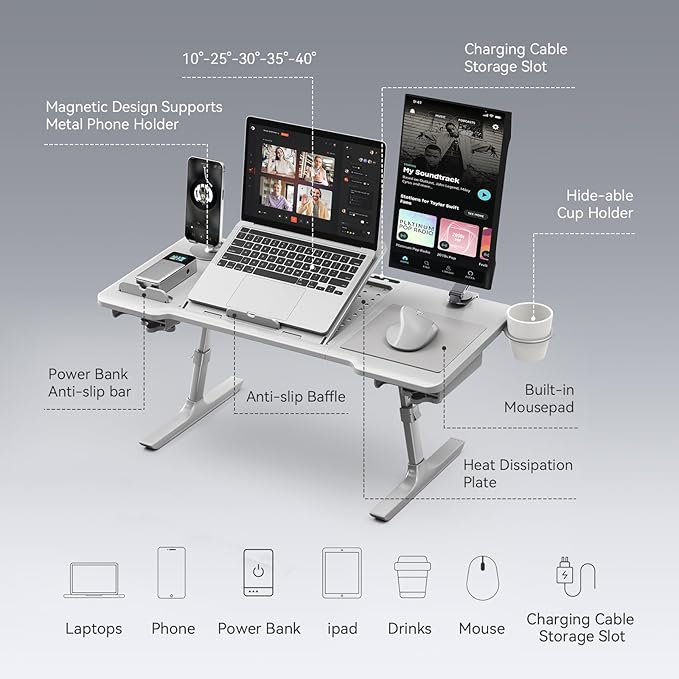Newtral Lap Desk Bed Tray Table, Foldable Portable Laptop Table Tray for Chair, Laptop Stand for Couch Sofa Floor for Adults, Kids, Ideal for Study, Reading, Breakfast,and Working (Gray, Premium)