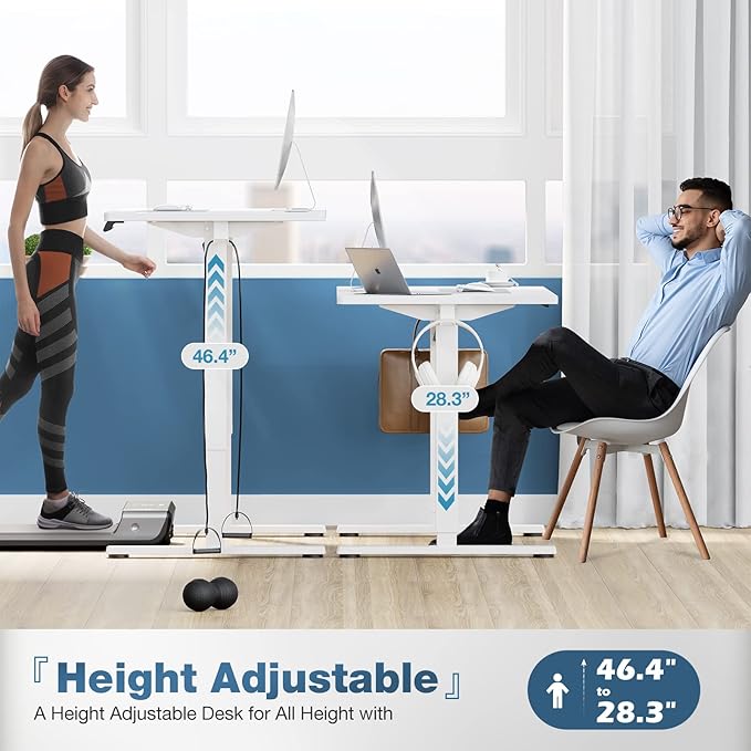 Sweetcrispy Electric Standing Desk Adjustable Height, 55x24 Inch Sit Stand Up Home Office Desks Computer Workstation PC Work Table with 3 Memory Preset Splice Wood Board Metal Frame, White