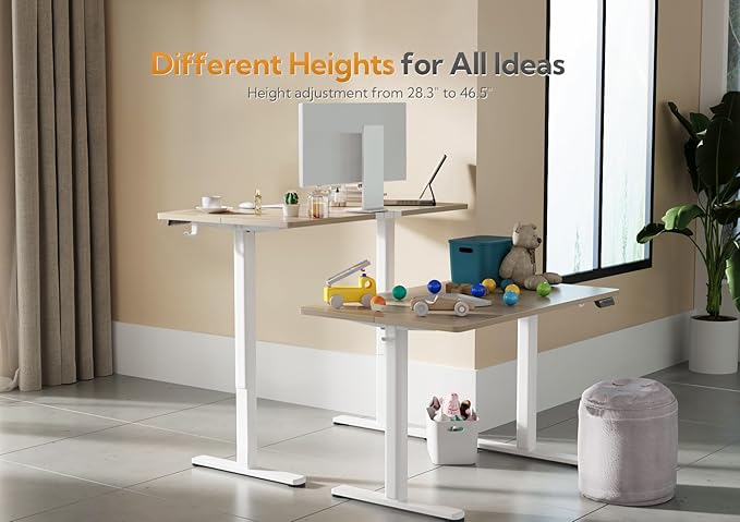 Seang Electric Standing Desk, Adjustable Height with 3 Memory Presets, 40x24 Inch Sit Stand with Splice Board for Home Office Computer Workstation, White Frame/Nature Top