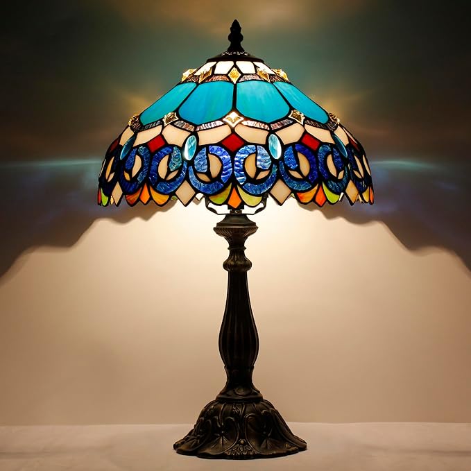Tiffany Lamp Touch Control Table Lamp Blue Stained Glass Desk Lamp 12X12X19 Inches Jewelry Baroque Style Reading Light