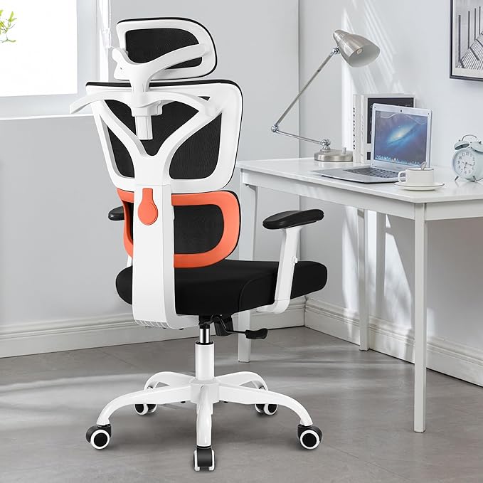 Winrise Office Chair Ergonomic Desk Chair, High Back Gaming Chair, Big and Tall Reclining chair Comfy Home Office Desk Chair Lumbar Support Breathable Mesh Computer Chair Adjustable Armrests(W-Orange)
