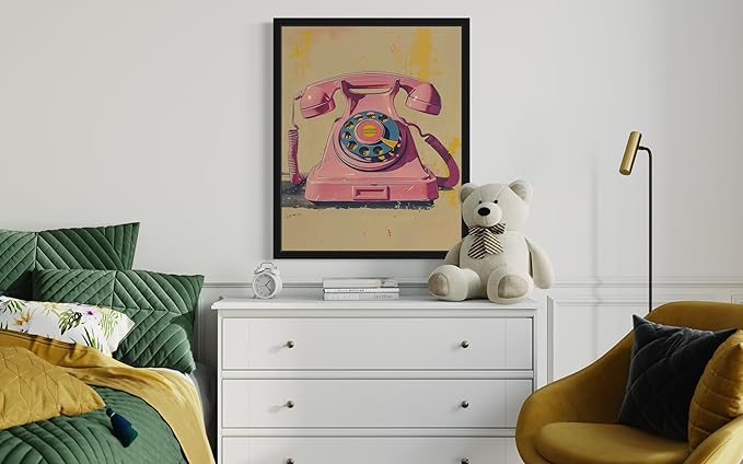 Retro Telephone Pop Art Poster Print, Vintage Retro Wall Art Decor Paintings Classic Artwork for Bedroom Living Room Decorations. 43 (16 x 20 inches, Black Frame)