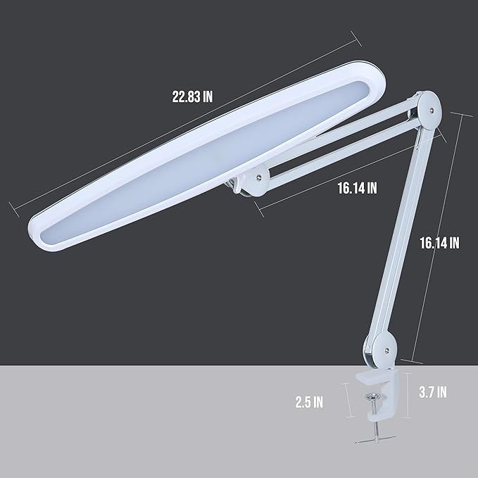 Neatfi XL 2,200 Lumens LED Desk Lamp, 23 Inch, 24W, Adjustable Arm, Dimmable, Eye Caring, Nail Light for Home, Office, and Study Room (Non-CCT with Clamp, White with Pink Ring)