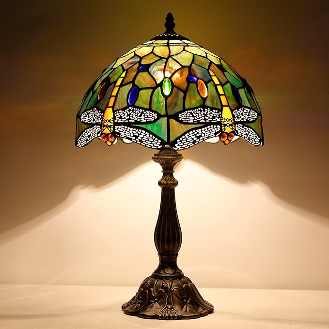 Tiffany Lamp Touch Control Table Lamp Brown Yellow Stained Glass Desk Lamp 12X12X19 Inches Dragonfly Style Reading Light