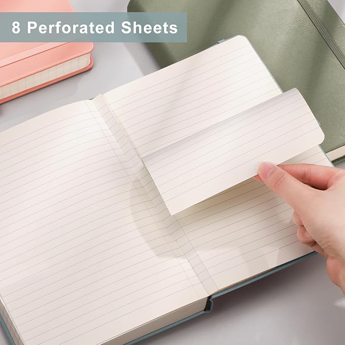 EMSHOI College Ruled Notebook 120gsm Thick Lined Journal - 256 Numbered Pages, A5 Hardcover Leather Writing Notebook for Work, School, Travel - with Sticky Notes, 5.75"x8.38", Yellow