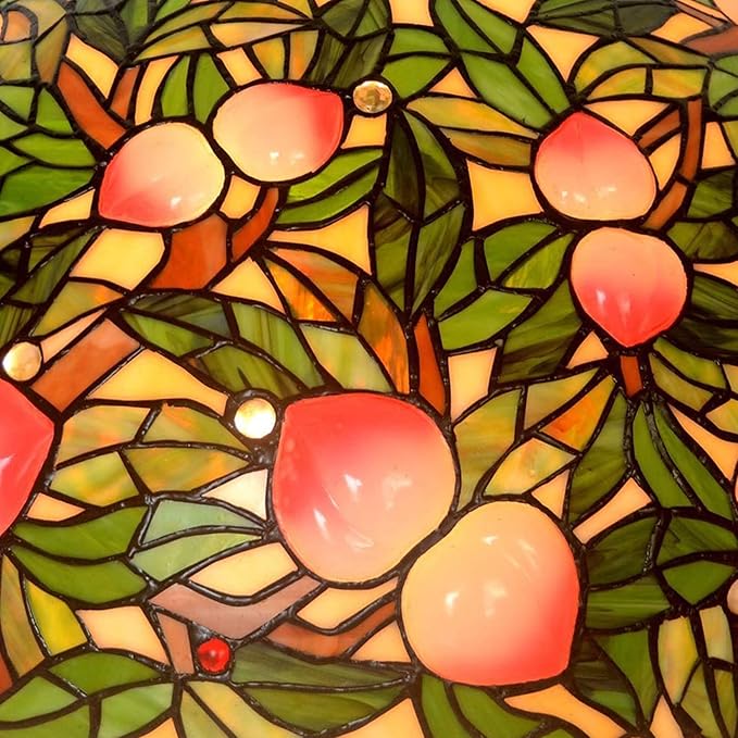 Tiffany Lamp Table Lamp Rose Dragonfly Tulip Wisteria Grape Peach Kapok Peony Apple Flower Design Stained Glass Lampshade Desk Lamp for Girl Living Room Iron Base W20 XH32,Peach
