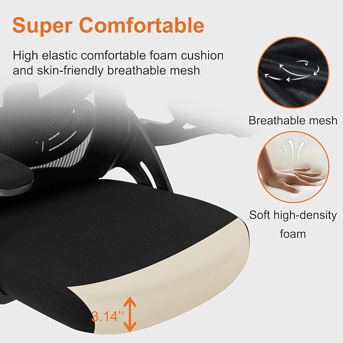 Office Chair, Ergonomic Computer Desk Chair with Adjustable Lumbar Support Comfy Breathable Mesh Chair with Flip-up Arms, Mid Back Swivel Executive Task Chair for Home Office 300lbs, Black