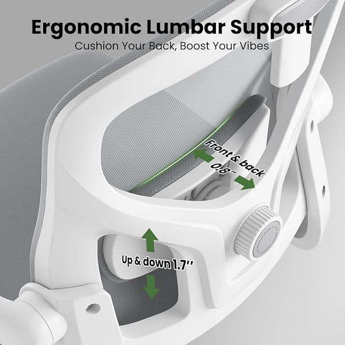 Soohow Ergonomic Office Chair, Office Mesh Desk Chair with Adjustable Lumbar Support Armrests, Comfy Computer Desk Chair with Headrest, for Home and Office, White & Grey