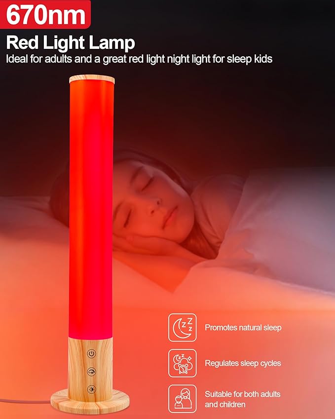 Red Light Night Light Lamp for Sleep GlowPillar Red Nightlight Desk Lamp with 670nm Wavelength Multi-Color and Brightness Options Remote Control USB Charging Elegant Design