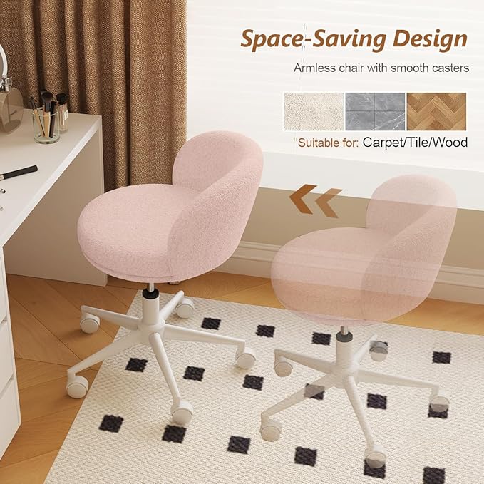 Modern Armless Office Chair with Back, Swivel Makeup Small Vanity Chair, Height Adjustable Computer Task Chair for Bedroom Living Room