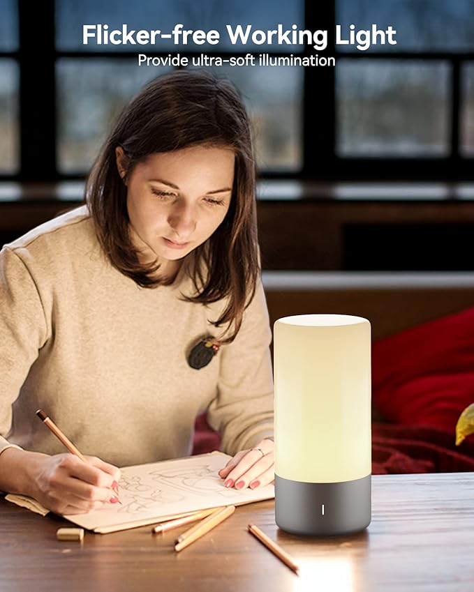 Table Lamp, Bedside Touch Control Lamp for Bedroom 3 Level Dimmable Warm White Lights with 256 RGB Color Mode Modern Deisgn Smart Nightstand Desktop LED Lamps Portable for Read(Advanced)
