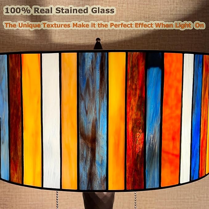 Tiffany Style Table Lamp,Red 14 inch Stained Glass Table Light,Antique Style 2-Lights Large Desk Beside Reading Lamp for Living Room Bedroom Office