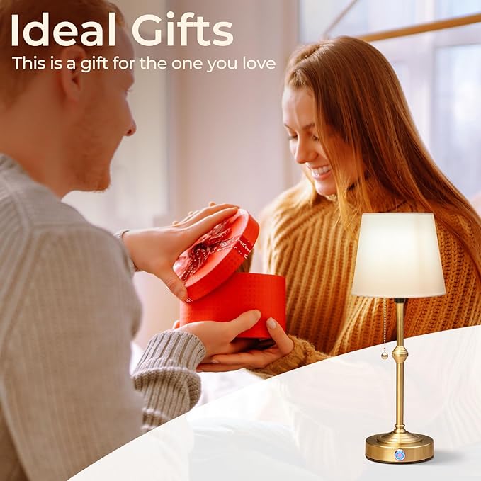 Rechargeable Cordless Table Lamp: Battery Powered Lamp,3 Level Brightness - Bedside Night Lamp, Ambient Light for Restaurant, Home, Bedroom, Dining Room, Camping, Cafe(Gold)