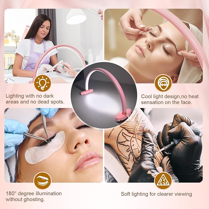 Half Moon Light for Nail Desk,16 inch Half Moon Lamp,Portable Ring Light for Eyelash Extensions,Suitable for Nail Beauty Crafts Sculpture,Brightness Adjustable, Pink