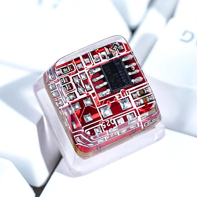Red Circuit Board Artisan Keycap R1 OEM Profile Custom Keycaps 1U ESC Handmade Gaming Resin Key Cap Cherry MX Switch Compatible Mechanical Keyboard Tech Lover Gift