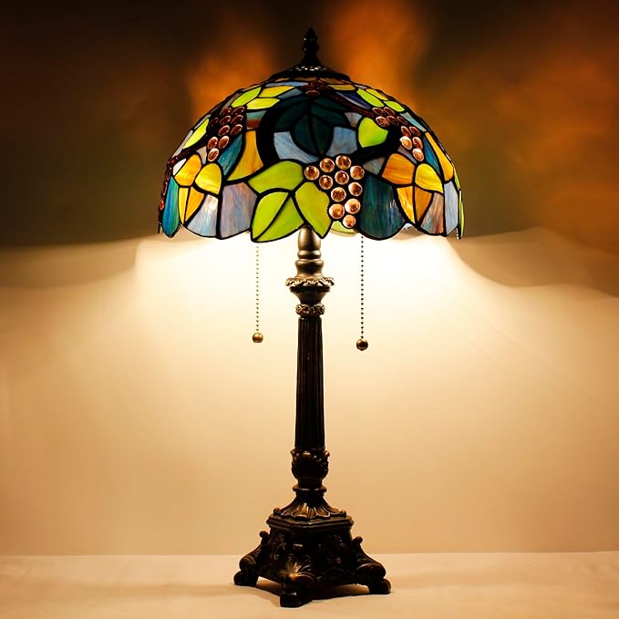 Tiffany Table Lamp Purple Stained Glass Desk Lamp 12X12X21 Inches Grape Style Reading Light