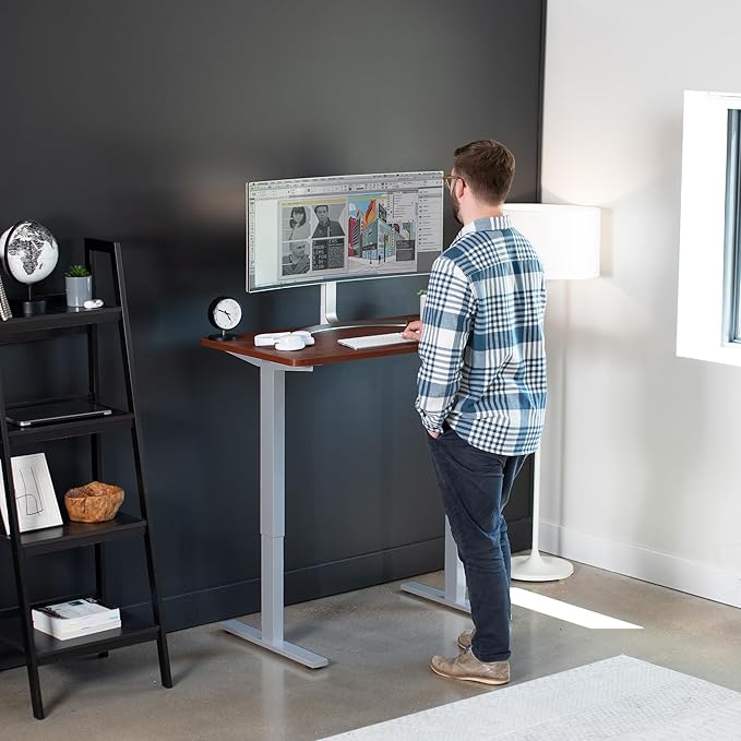 VIVO Electric 43 x 24 in Standing Desk, Memory Height Adjustment, 1B Series, One-Piece Dark Walnut Top, Gray Frame, DESK-KIT-1G4D