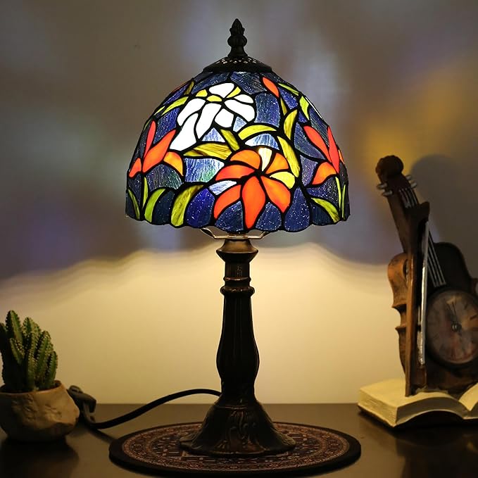 Tiffany Table lamp Suitable for use as a Bedside lamp in The Bedroom or a Night Light in The Living Room It is a Stained Glass lamp 8-inch Small Vintage lamp and is Suitable for Home Office use