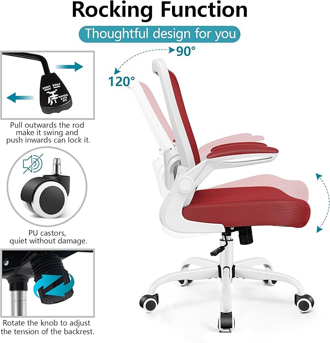 FelixKing Office Chair, Ergonomic Desk Chair Breathable Mesh Chairs Adjustable High Back Lumbar Support Flip-up Armrests, Executive Rolling Swivel Comfy Computer Chairs Home Office Fire Brick