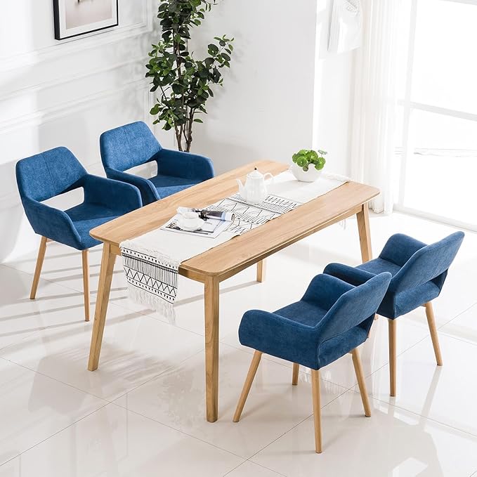 Mid Century Modern Dining Chairs Set of 4 & 2 & 6 Comfy Accent Chair Upholstered Kitchen Dining Living Room Chairs for Bedrooms Waiting Room Home Arm Desk Chair No Wheels (Blue, 4)