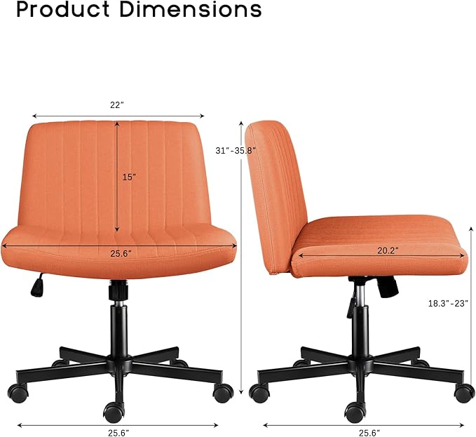 PUKAMI Criss Cross Chair with Wheels,Fabric Padded Armless Cross Legged Office Desk Chair for Home Office,Modern Swivel Height Adjustable Wide Seat,Brown