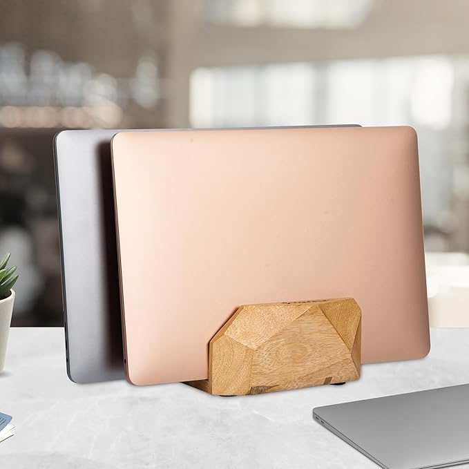 Vertical Laptop Stand for Desk, Laptop Holder to Dock MacBook, MacBook Pro and Other Laptops, Versatile Vertical Laptop Docking Solutions (Indian Mango Wood)