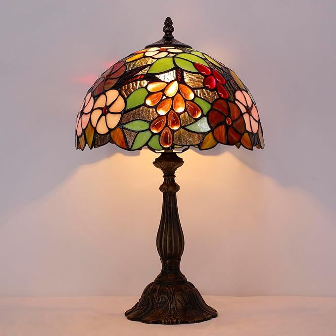 Tiffany Lamp Touch Control Table Lamp Purple Red Stained Glass Desk Lamp 12X12X19 Inches Grape Style Reading Light