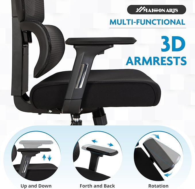 MAISON ARTS Ergonomic Mesh Office Chair, High Back Comfortable Task Chair, Modern Desk Chair with Adjustable Lumbar Support and Headrest - Extra Support for Neck and Upper Back