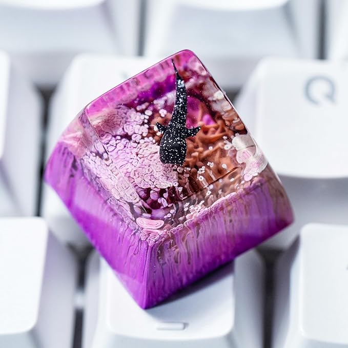 Whale Shark Artisan Keycap Purple and Maroon Ocean R1 SA Profile Custom Sea Creatures Keycaps 1U ESC Handmade Gaming Resin Key Cap Cherry MX Switch Compatible Mechanical Keyboard Sea Lover Gift