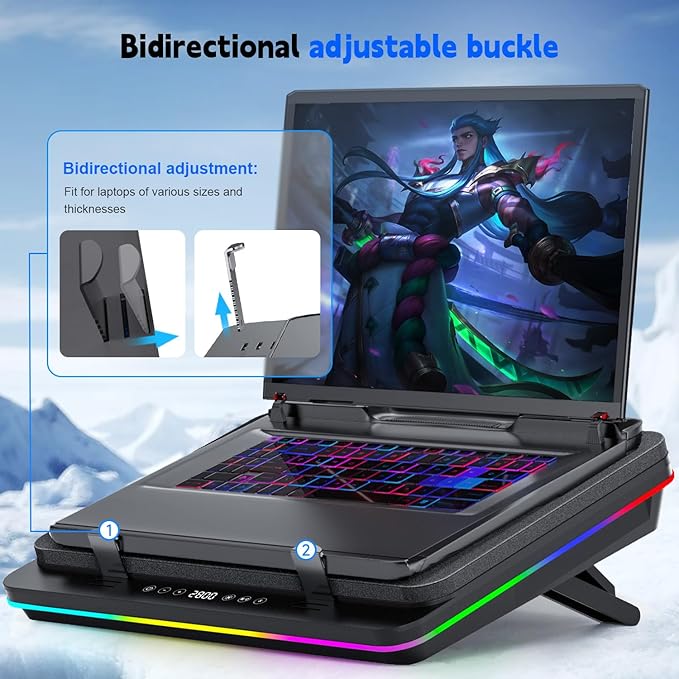 GT600 RGB Laptop Cooling Pad Equipped with Gigantic Turbo-Fan(5.5inch Diameter),Sealed Foam for Rapid Cooling Gaming Laptop,14.1-19.3 inch Laptop Cooler with 3-Port USB Hub,Dust Filter