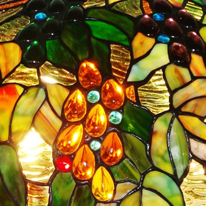 Tiffany Lamp Table Lamp Rose Dragonfly Tulip Wisteria Grape Peach Kapok Peony Apple Flower Design Stained Glass Lampshade Desk Lamp for Girl Living Room Iron Base W20 XH32,Grape