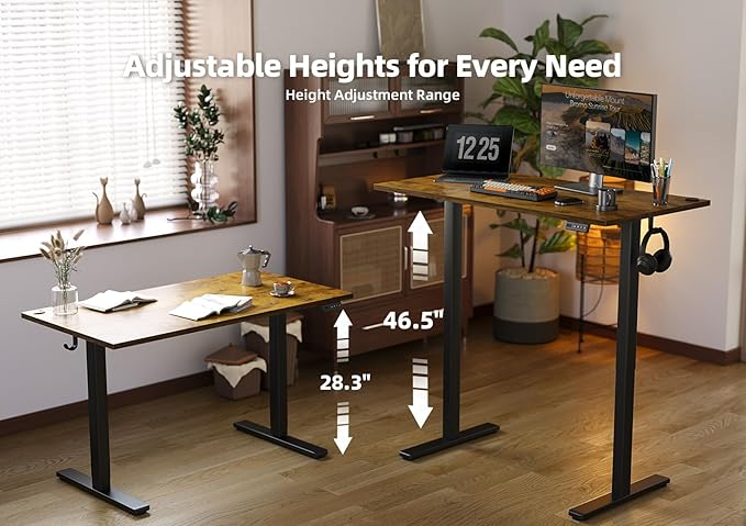 Seang Standing Desk with Adjustable Height, 48x24 Inch Electric Stand Up Desk for Home Office, Studio, Computer Workstation, Rustic Brown Top