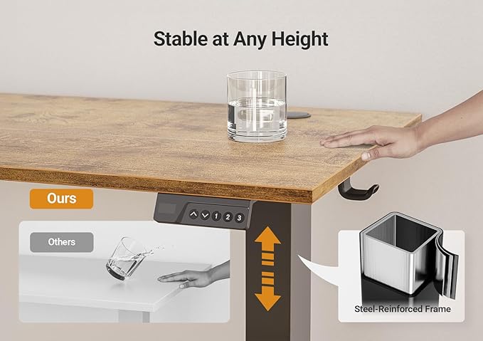 Seang Electric Standing Desk Adjustable Height, 40 x 24 Inch Sit Stand Desk with T-Shaped Frame, 3 Memory Presets & Cable Management for Home Office Computer Workstation, Black Frame/Rustic Brown Top