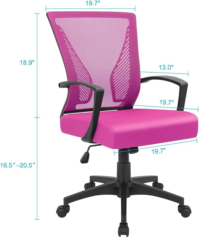 Furmax Office Chair Ergonomic Computer Desk Mesh Chair Mid Back Swivel Lumbar Support with Armrest (1, Pink)