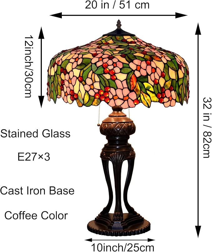 Tiffany Lamp Table Lamp Rose Dragonfly Tulip Wisteria Grape Peach Kapok Peony Apple Flower Design Stained Glass Lampshade Desk Lamp for Girl Living Room Iron Base W20 XH32,Apple Flower
