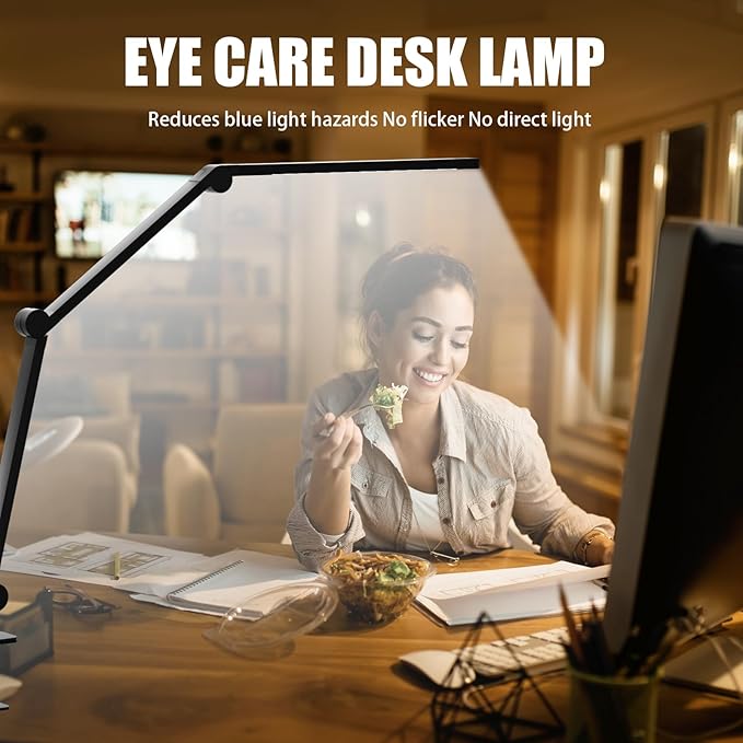 LED Desk Lamp with Clamp, Architect Desk Lamp with Dual Light & Adjustable Flexible Swing Arm, 5 Color Mode & Brightness, Eye Caring Table Light with Memory Function for Home Office Painting Drafting