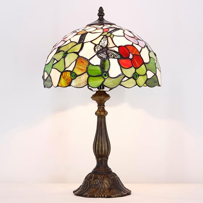 Tiffany Lamp Touch Control Table Lamp Stained Glass Desk Lamp 12X12X19 Inches Butterfly Flower Style Reading Light