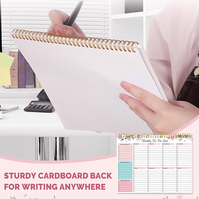 Weekly To Do List Notepad with 52 Undated Sheets, 8.5"×11" Week Desk Planner Undated Weekly Planner with Spiral Bound for Women & Man Home School and Work, Pink