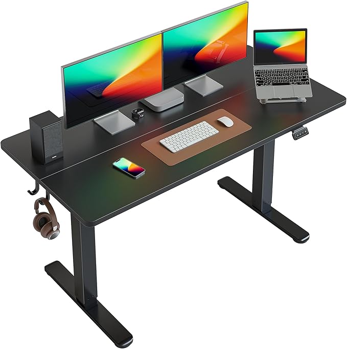 FEZIBO Electric Standing Desk Height Adjustable, 55 x 24 Inches Sit Stand up Desk, Home Office Computer Desk Rising Memory Presets (Black)