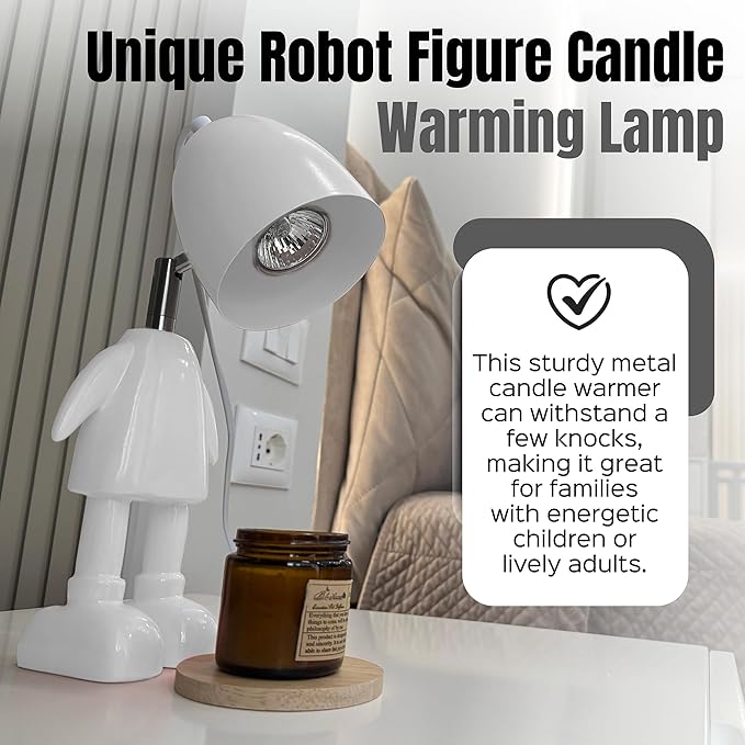 XoooX White Robot Candle Warmer Lamp with Timer - Adult, Kids and Boys Office Desk and Bedroom Decor Lamp; Gaming Room Decor Aesthetic; Fun Man Cave Cool Stuff; Robot Scented Candle Melter Diffuser
