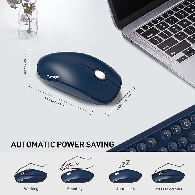 Wireless Keyboard and Mouse Combo with Switch Button- 2.4GHz Cordless Typewriter Keyboard | Auto-Sleep | USB Receiver for Windows PC/Laptop - Dark Blue