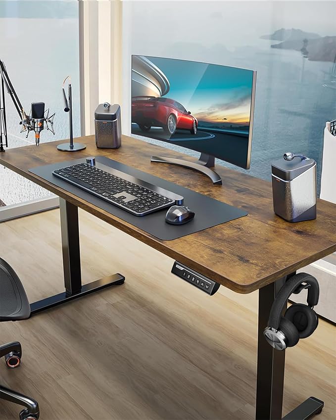 ErGear Height Adjustable Electric Standing Desk, 48 x 24 Inches Sit Stand up Desk, Memory Computer Home Office Desk with Two-Piece Desktop (Vintage Brown)