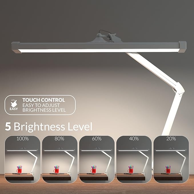 Ultra Bright 4500 Lumens Powerful Professional Eye Care LED Desk Lamp - Brightness Adjustable, Modern Task Light for Home, Beauty, Crafting, Office, Workbench (Daylight, Dimming, White)
