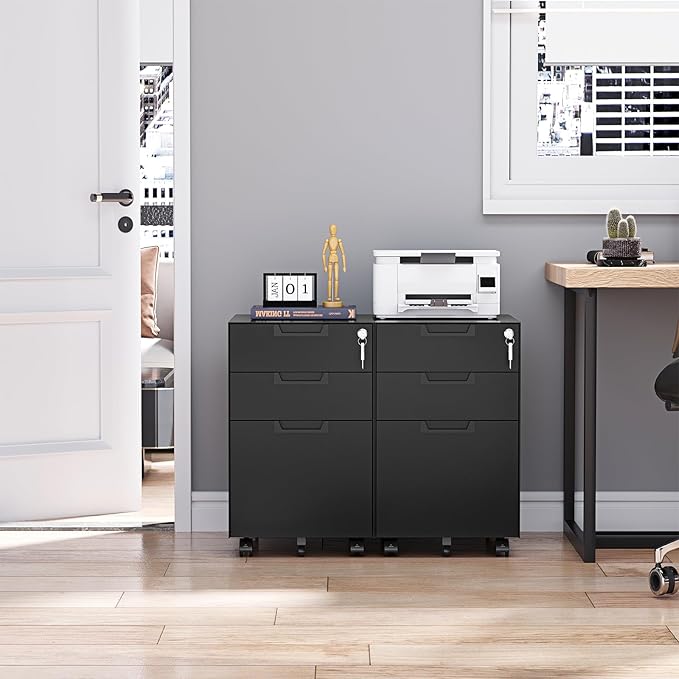 Rolling File Cabinet with Lock, 3 Drawer Metal Mobile Filing Cabinet for Legal/Letter Size,Fully Assembled Except Casters