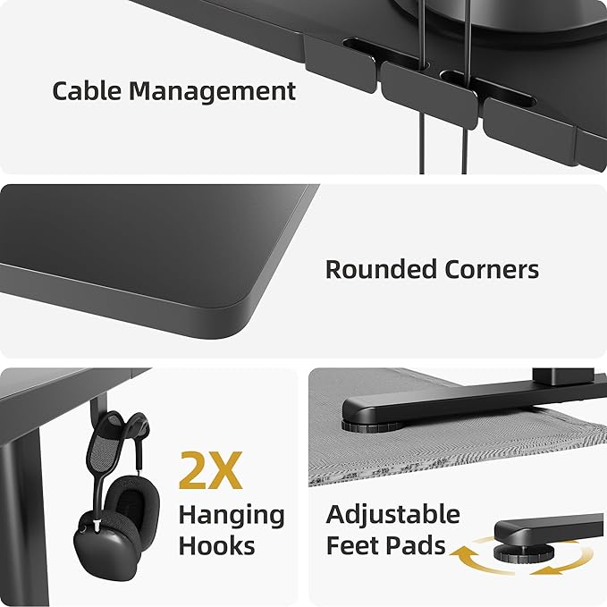 INNOVAR Electric Standing Desk, Adjustable Height Stand up Desks, 55 x 24 Inches Sit Stand up Desk for Home Office Computing, 3-Preset Memory Height Ergonomic Rising Desks, Black