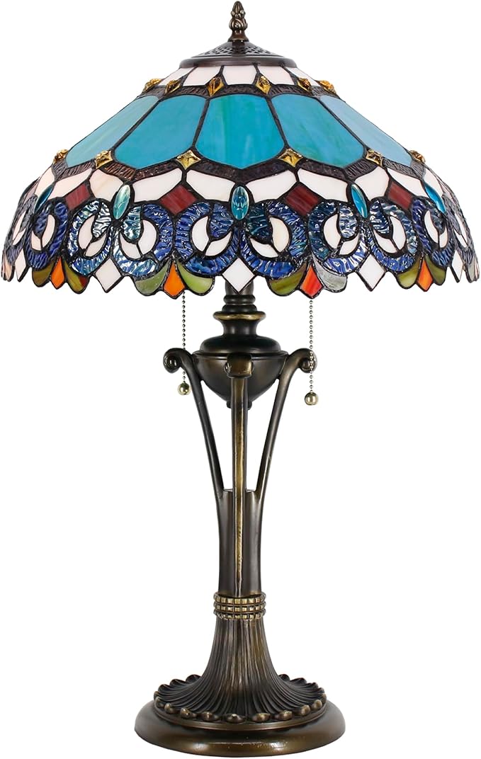 Tiffany Table Lamp Blue Stained Glass Desk Lamp 16X16X24 Inches Jewelry Baroque Style Reading Light