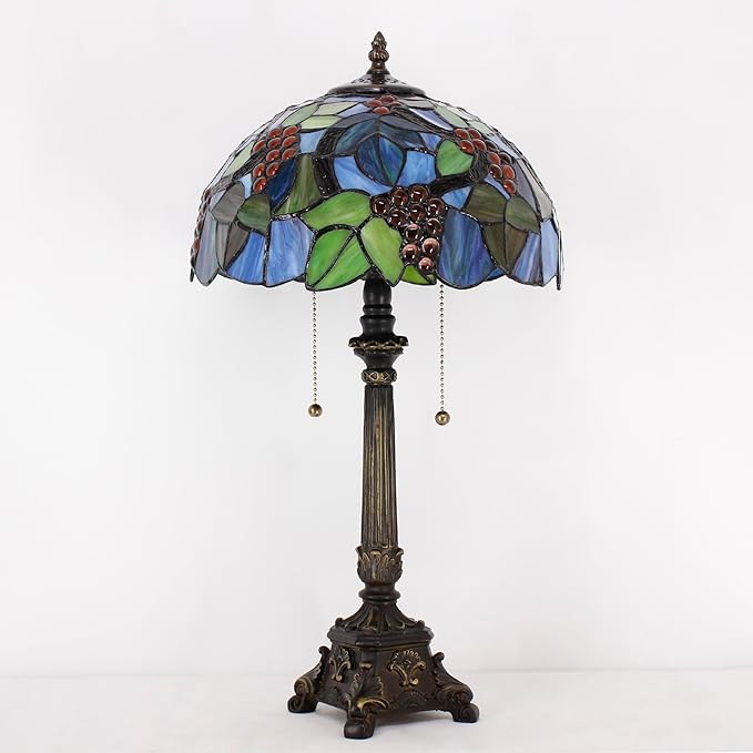 Tiffany Table Lamp Purple Stained Glass Desk Lamp 12X12X21 Inches Grape Style Reading Light