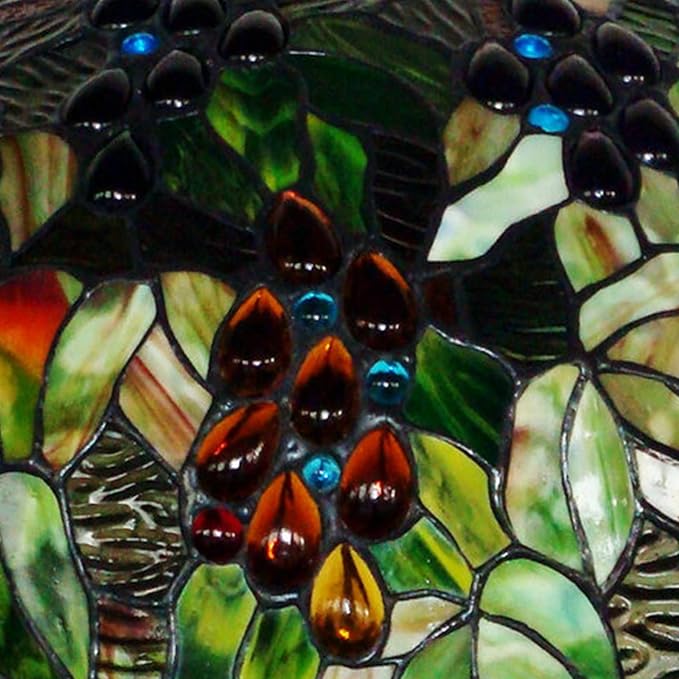 Tiffany Lamp Table Lamp Rose Dragonfly Tulip Wisteria Grape Peach Kapok Peony Apple Flower Design Stained Glass Lampshade Desk Lamp for Girl Living Room Iron Base W20 XH32,Grape